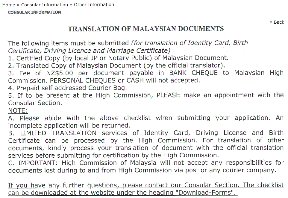 Translation of Malaysian Documents